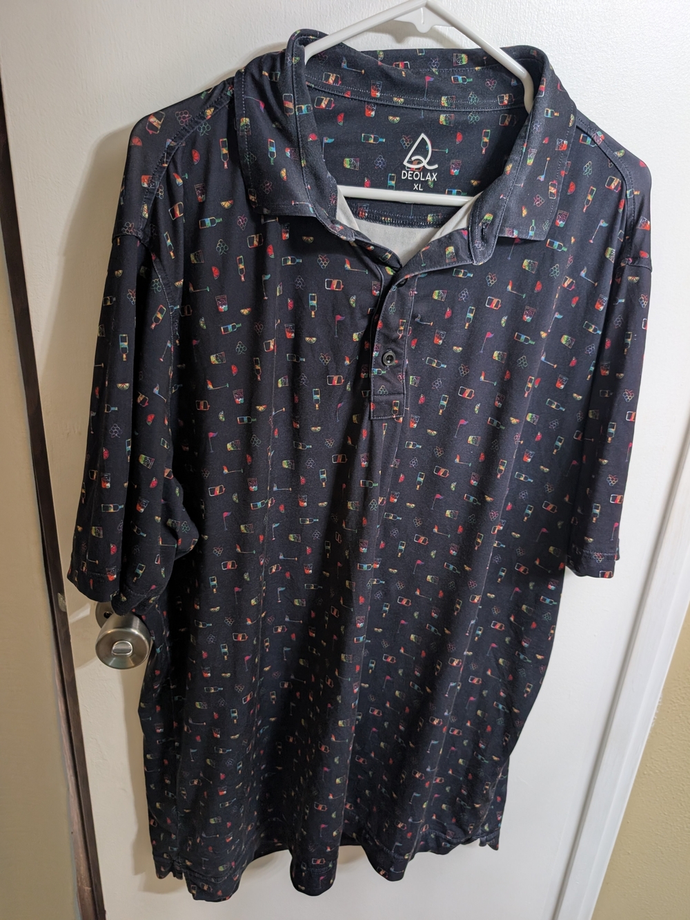 Men’s Black Polo Shirt with Multicolor Print